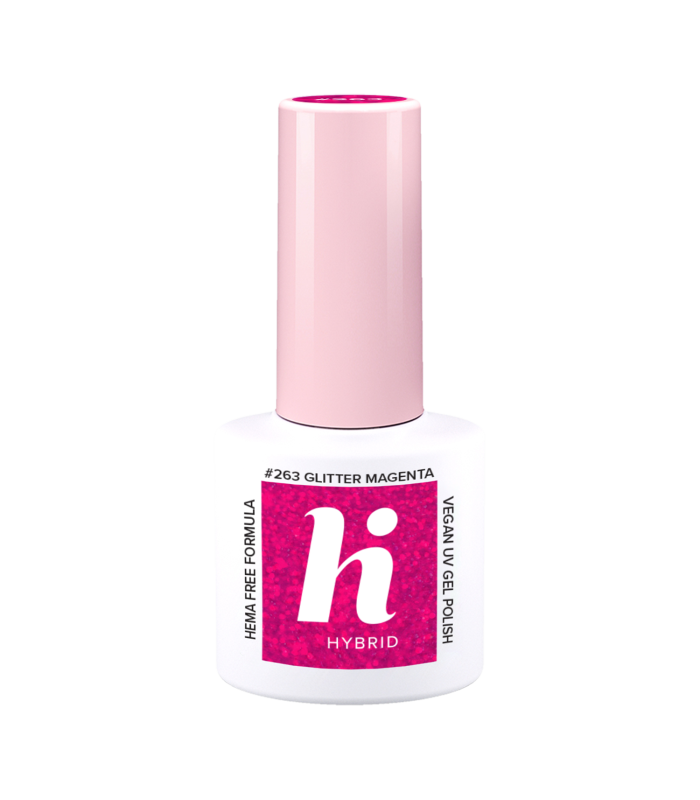 Hi Hybrid - Vernis à Ongles Semi-Permanent Gel UV - Glitter Magenta - Tient 2 à 3 Semaines - Effet Ultra Brillant, Tendance et F
